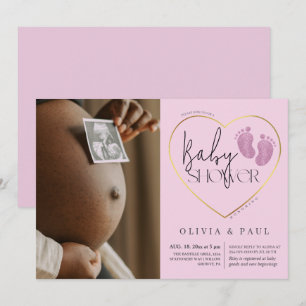 Invitation Parties scintillant rose moderne pieds bébé fille 