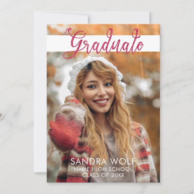 Invitation Parties scintillant rose moderne Script Photo Grad (Devant)