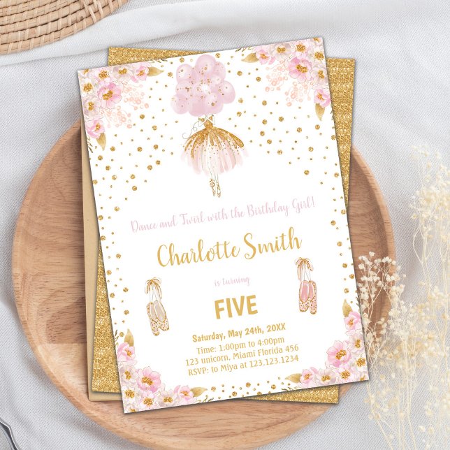 Invitation Parties scintillant rose modifiable Ballerina Anni (Pink Glitter Ballerina Birthday Invitations)