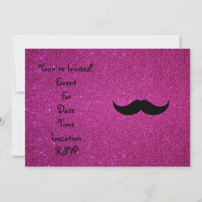 Invitation parties scintillant rose moustache (Devant)