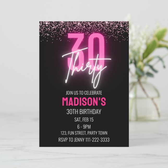 Invitation Parties scintillant rose Neon 30e anniversaire Inv (Debout devant)