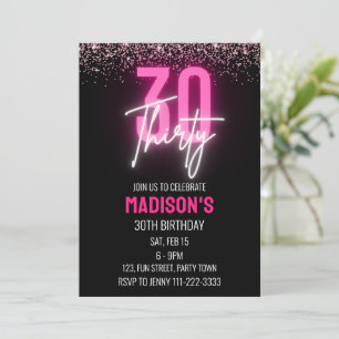Invitation Parties scintillant rose Neon 30e anniversaire Inv