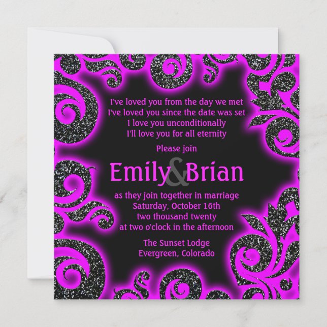 Invitation Parties scintillant rose noir damask tourbillon fa (Devant)