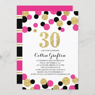 Invitation Parties scintillant rose, noir et or Confetti 30e 
