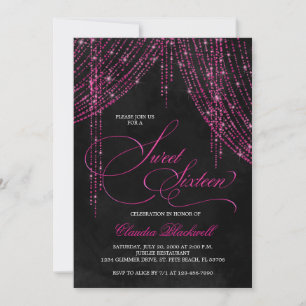 Invitation Parties scintillant rose noire Douce 16 Anniversai
