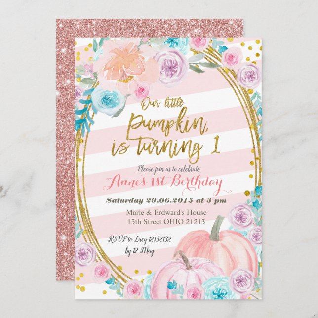 Invitation Parties scintillant rose Notre Petit Citrouille Pr (Devant / Derrière)