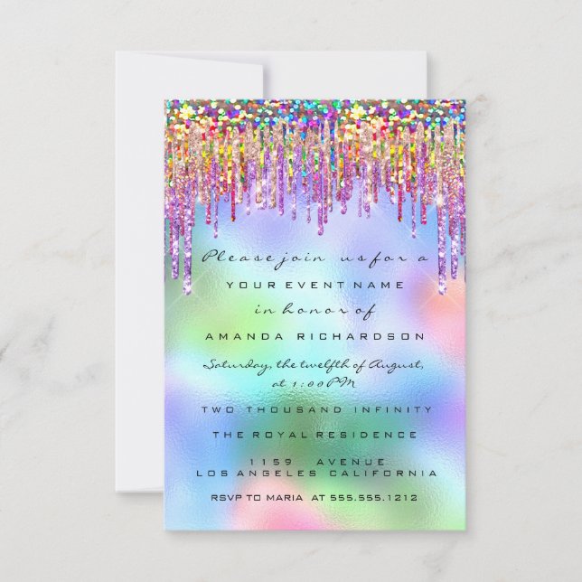 Invitation Parties scintillant  Rose nuptiale 16e arc-en-ciel (Devant)