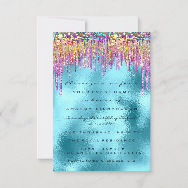 Invitation Parties scintillant  Rose nuptiale 16e Rainbow Oce (Devant)