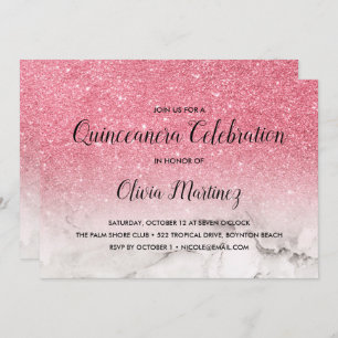 Invitation Parties scintillant rose Ombre marbre blanc Quince