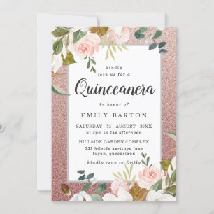 Invitation Parties scintillant rose or Blush Floral moderne Q