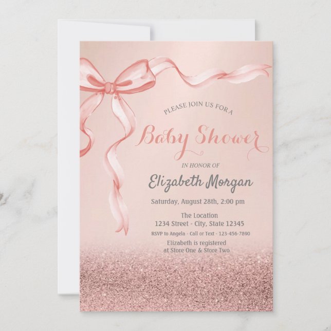 Invitation Parties scintillant rose or Bokeh, Baby shower de  (Devant)