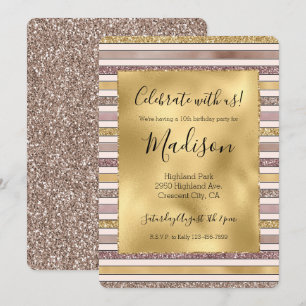 Invitation Parties scintillant rose or brillant rayures brill