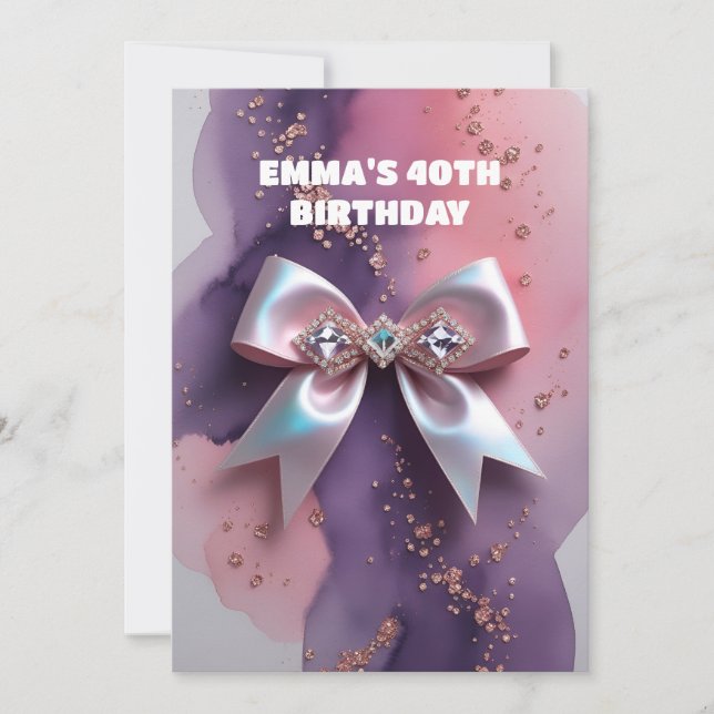 Invitation parties scintillant rose or diamant arc anniversai (Devant)