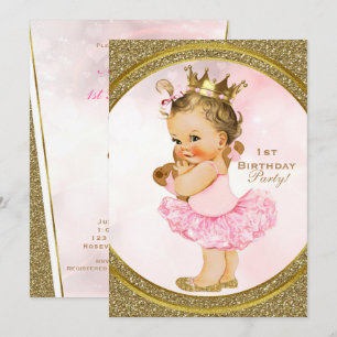 Invitation Parties scintillant rose or Princesse Vintage Baby