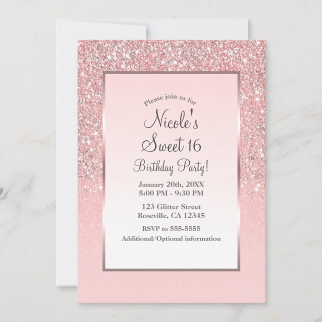 Invitation Parties scintillant rose or rose brillant doux 16  (Devant)