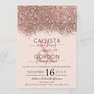 Invitation Parties scintillant Rose or rose  Confetti Fiançai