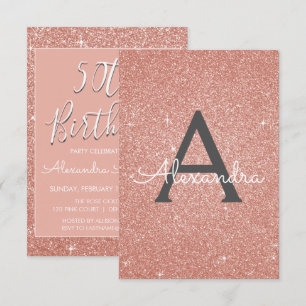 Invitation Parties scintillant rose or rose étincelle 50e ann