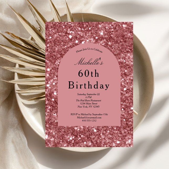 Invitation Parties scintillant rose or rose Glam Bling 60e an (Rose Gold Pink Glitter 60th Birthday invitation for her. Glam Bling Sparkle. Printed or Digital)