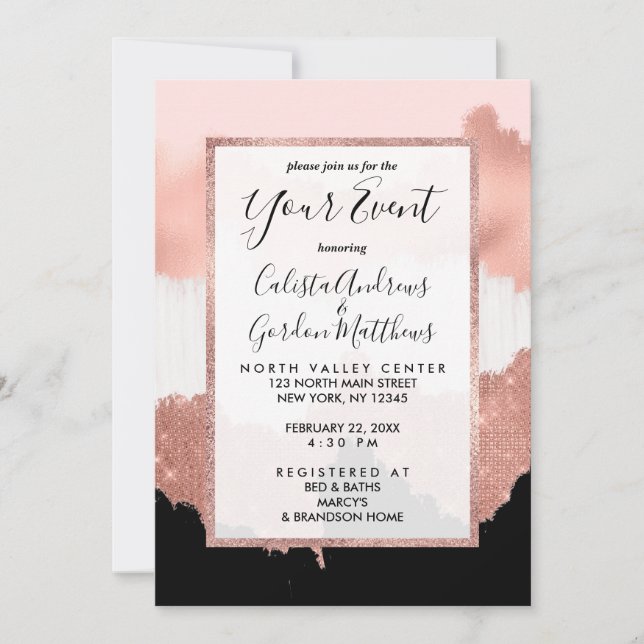 Invitation Parties scintillant rose or Rose moderne fille bro (Devant)