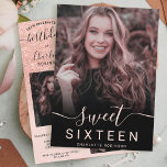 Invitation parties scintillant rose or rose ombre 5 photos do<br><div class="desc">Un dégradé de parties scintillant rose rose moderne et joli,  sombre avec un doux rose pastel rose pâle Sweet 16 anniversaire invitation à la fête avec 5 de votre photo personnalisée avec parties scintillant ombre motif s'estompant sur un arrière - plan rose et une calligraphie script moderne et design.</div>