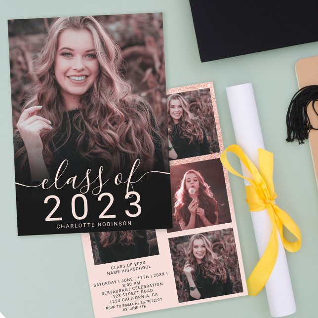 Invitation parties scintillant rose or rose ombre 5 photos gr (Créateur téléchargé)