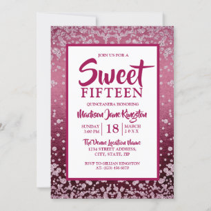 Invitation Parties scintillant rose or rose Quinceanera Sweet