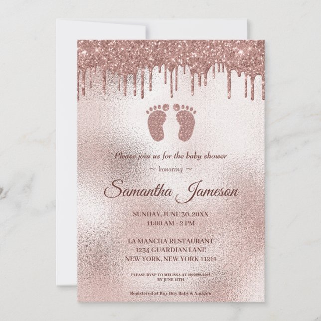 Invitation Parties scintillant rose pâle Baby shower pour fil (Devant)