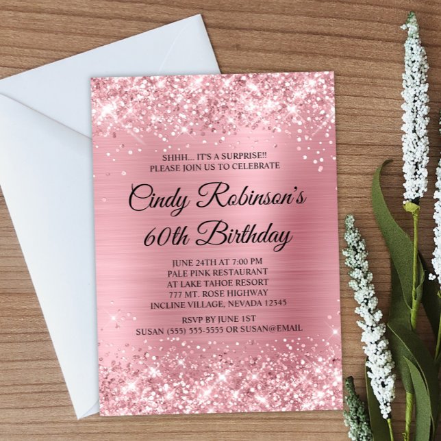 Invitation Parties scintillant rose pâle et huile 60e anniver (Create your own pale pink birthday invitation.)