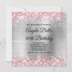 Invitation Parties scintillant rose pâle Monogramme à huile b
