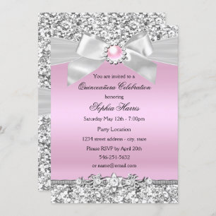 Invitation Parties scintillant rose pâle Pearl Bow Quinceaner