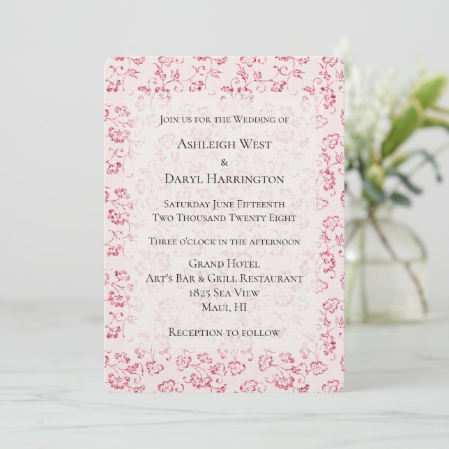 Invitation Parties scintillant rose pâle romantique Mariage f (Debout devant)