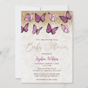 Invitation Parties scintillant rose  papillon Baby shower