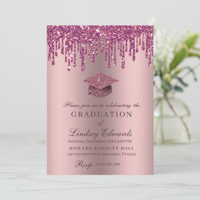 Invitation Parties scintillant  Rose Pink Graduation Invitati (Debout devant)