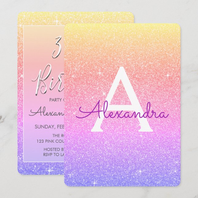 Invitation Parties scintillant rose pourpre étincelle 30e ann (Devant / Derrière)