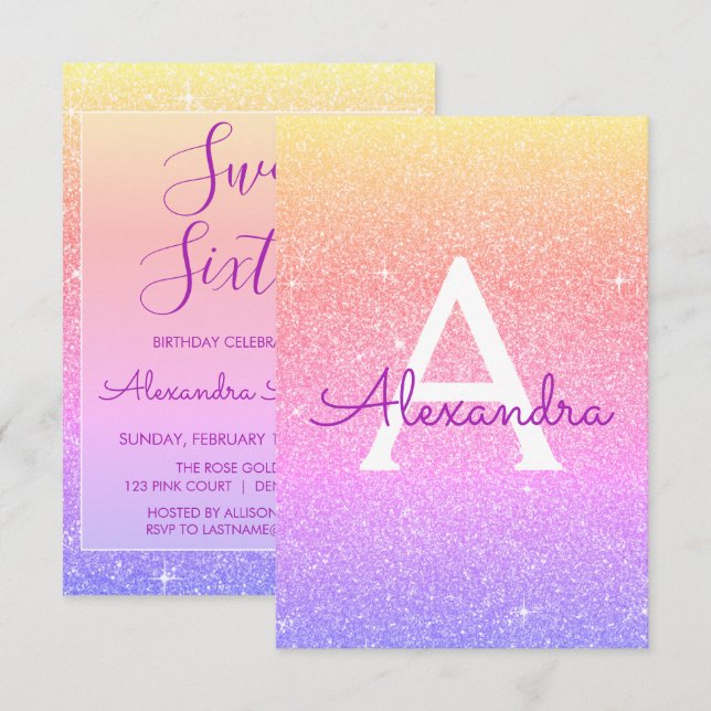 Invitation Parties scintillant rose pourpre étincelle Sweet s (Devant / Derrière)