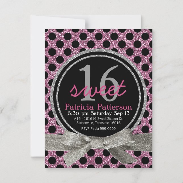 Invitation Parties scintillant rose Regarde Polka Dot Sweet 1 (Devant)