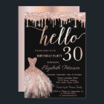 Invitation Parties scintillant Rose Robe d'or 30e fête d'anni<br><div class="desc">Élégante parties scintillant rose en or gouttes,  et s'habiller sur arrière - plan noir.</div>