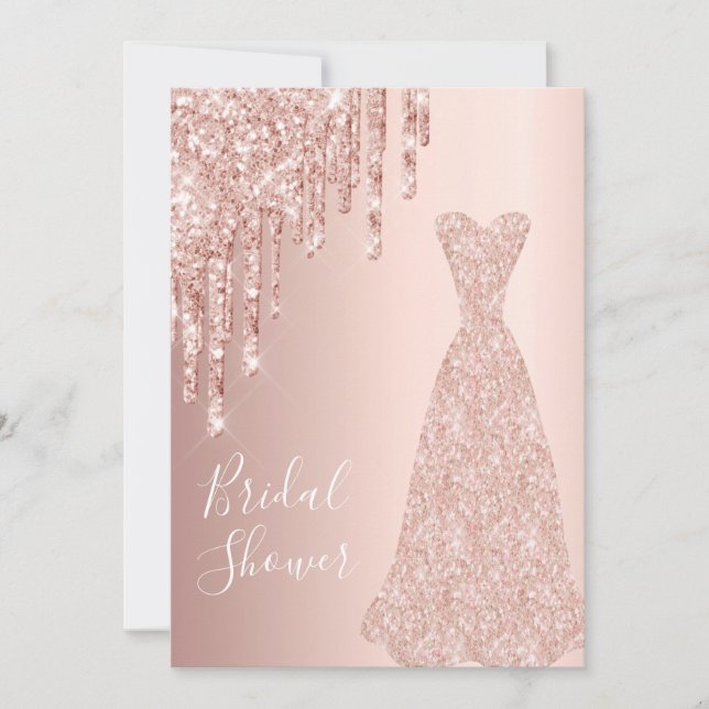 Invitation parties scintillant rose robe or goutte glam nupti (Devant)