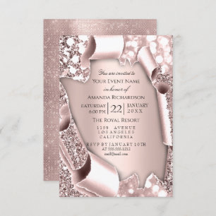 Invitation Parties scintillant rose rose 3D, effet Mariage de
