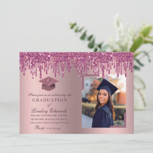 Invitation Parties scintillant  Rose Rose Graduation Photo