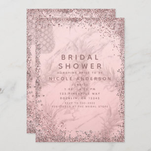 Invitation Parties scintillant rose rose or  ananas Fête des