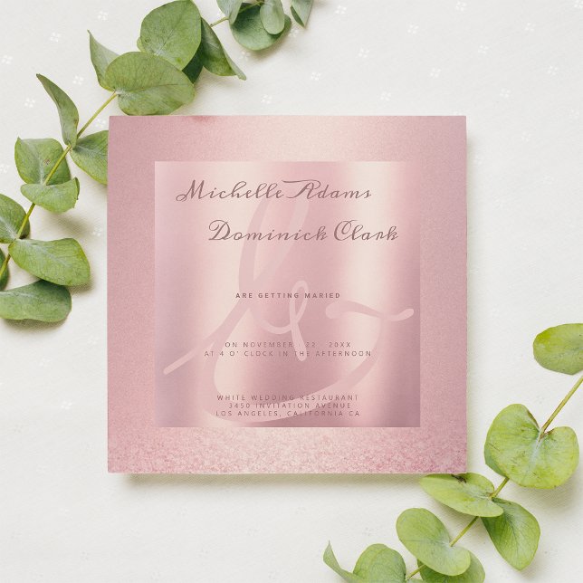 Invitation Parties scintillant rose rose or dégradé d'esperlu (Pink rose gold glitter gradient ampersand Wedding)
