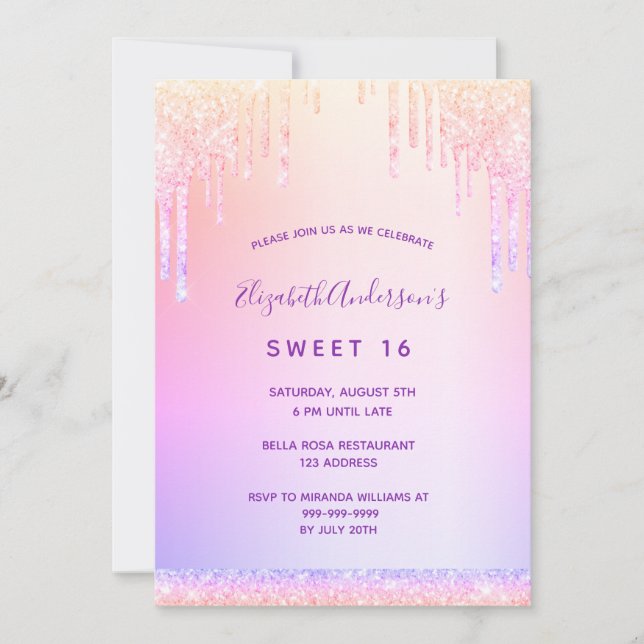 Invitation Parties scintillant rose rose rose or arc-en-ciel  (Devant)