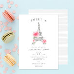 Invitation Parties scintillant Rose rustique Eiffel Paris Min<br><div class="desc">Une invitation à la fête Sweet 16,  élégante,  minimaliste et élégante,  sur le thème parisien,  avec une tour Eiffel recouverte de strass (effet numérique) et trois roses aquarelles,  une typographie simple et de délicates rayures dessinées à la main sur le dos.</div>