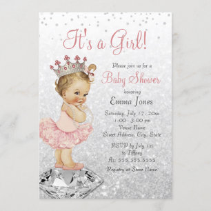 Invitation Parties scintillant  rose Silver Princess Baby sho