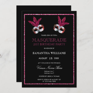 Invitation Parties scintillant rose stylisée Masquerade 21e a