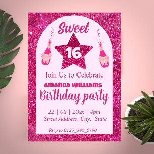 Invitation Parties scintillant rose sucré 16 Anniversaire Inv