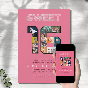 Invitation Parties scintillant rose sucré 16 Anniversaire Pho