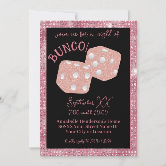Invitation Parties scintillant rose sur Black Ladies Bunco nu (Devant)