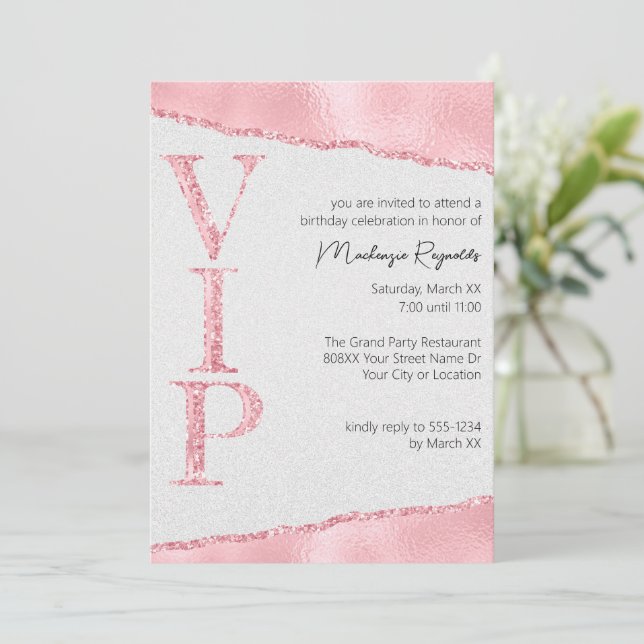 Invitation Parties scintillant rose sur Satin Glamour VIP Par (Debout devant)
